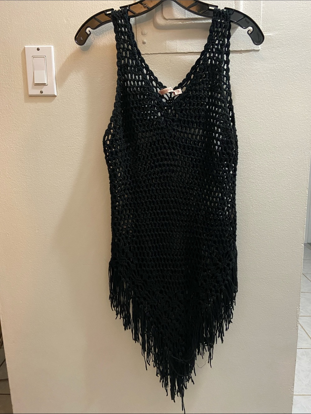 Black Crochet Fringe Swim Coverup Tunic - Women